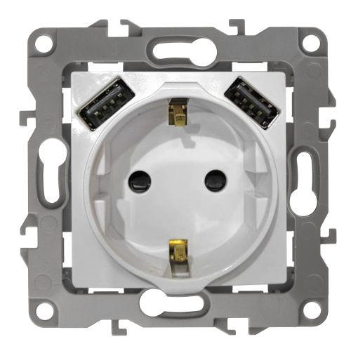 Розетка 2P+E 16A-250В, штор. с 2xUSB 5В-3А, Эра12, бронза (10/100/2000) 12-4109-13 | код Б0047847 | ЭРА