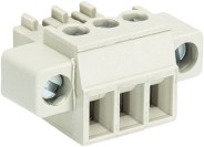 Розеточный разъем, угловой, на кабель, с монтажными фланцами, шаг 3,5 мм, 3 полюса, номинальное сечение: 1,5 мм кв., винтовая фиксация провода, 250V, 8А, с маркировкой, цвет: серый, серия 8513 B | код 25.641.0353.0 | Wieland