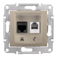 SEDNA РОЗЕТКА ДВОЙНАЯ КОМП.+ТЕЛЕФОННАЯ. RJ11+RJ45, кат.6, неэкр. UTP, ТИТАН | код SDN5200168 | Systeme Electric