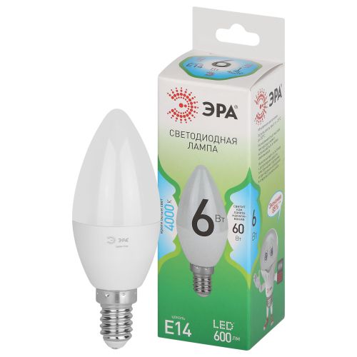 Лампа светодиодная LED 6 Вт 600Лм 4000К свеча нейтральный E14 220-240В LED B35-6W-840-E14 Green Line | код Б0067109 | ЭРА