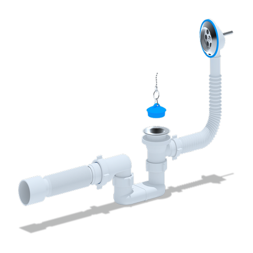 Сифон для ванны АНИ 1 1/2' с выпуском и переливом плоский с гибкой трубой 40х50 | код E055 | АНИ пласт