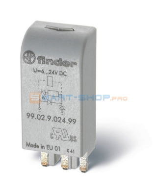 Модуль индикации и защиты с функцией ограничения напряжения срабатывания и отпускания катушек реле (Umin=0,6Un), для реле с питанием 220В DC | код 9902922060 | FINDER Модуль индикации и защиты с функцией ограничения напряжения срабатывания и отпускания катушек реле (Umin=0,6Un), для реле с питанием 220В DC | код 9902922060 | FINDER