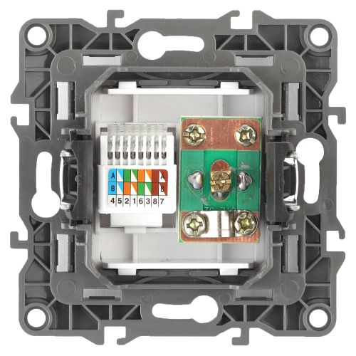 Розетка комбинированная RJ45+TV, Эра12, антрацит, 12-3110-05 | код Б0027445 | ЭРА