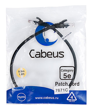 Cabeus PC-UTP-RJ45-Cat.5e-0.5m-BK Патч-корд U/UTP, категория 5е, 2xRJ45/8p8c, неэкранированный, черный, PVC, 0.5м | код 7671c | Cabeus Cabeus PC-UTP-RJ45-Cat.5e-0.5m-BK Патч-корд U/UTP, категория 5е, 2xRJ45/8p8c, неэкранированный, черный, PVC, 0.5м | код 7671c | Cabeus
