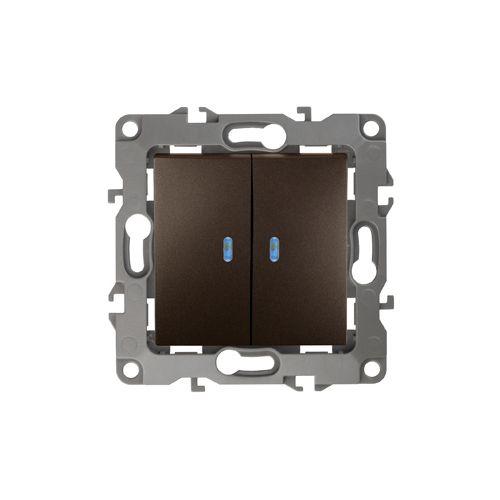Выключатель двойной с подсветкой, 10АХ-250В, Эра12, бронза,12-1105-13 | код Б0019292 | ЭРА