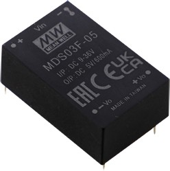 Источник питания DC-DC, 3Вт, вход 12,24В (9…36В) DC, потребление без/под нагр. 20мА/320мА, выход 12В/250мА, КПД 80%, ёмкостная нагр. макс. 47мкф, изоляция 6000В DC/4200В AC, в корпусе 31.8х20.3х12.2мм, -40…+90С | код MDS03F-12 | MeanWell Се Источник питания DC-DC, 3Вт, вход 12,24В (9…36В) DC, потребление без/под нагр. 20мА/320мА, выход 12В/250мА, КПД 80%, ёмкостная нагр. макс. 47мкф, изоляция 6000В DC/4200В AC, в корпусе 31.8х20.3х12.2мм, -40…+90С | код MDS03F-12 | MeanWell Се