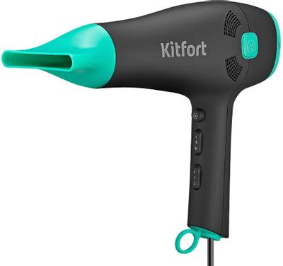 Фен Kitfort КТ-3222 2000Вт черный/бирюзовый | код 1873518 | KITFORT Фен Kitfort КТ-3222 2000Вт черный/бирюзовый | код 1873518 | KITFORT