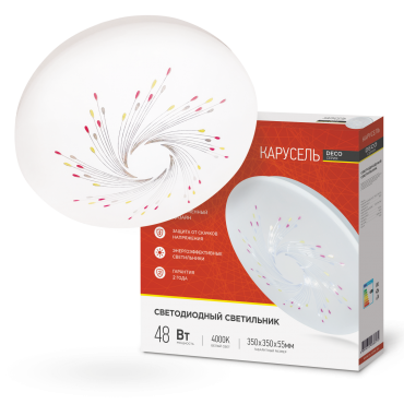 Светильник светодиодный серии DECO 48Вт 230В 4000К 3120лм 350х55мм КАРУСЕЛЬ IN HOME | код 4690612038575 | IN HOME Светильник светодиодный серии DECO 48Вт 230В 4000К 3120лм 350х55мм КАРУСЕЛЬ IN HOME | код 4690612038575 | IN HOME