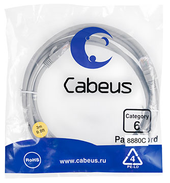 Cabeus PC-UTP-RJ45-Cat.6-0.3m-LSZH Патч-корд U/UTP, категория 6, 2xRJ45/8p8c, неэкранированный, серый, LSZH, 0.3м | код 8875c | Cabeus Cabeus PC-UTP-RJ45-Cat.6-0.3m-LSZH Патч-корд U/UTP, категория 6, 2xRJ45/8p8c, неэкранированный, серый, LSZH, 0.3м | код 8875c | Cabeus