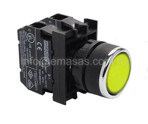 Кнопка нажимная круглая желтая B102DS | код B102DS | EMAS Кнопка нажимная круглая желтая B102DS | код B102DS | EMAS