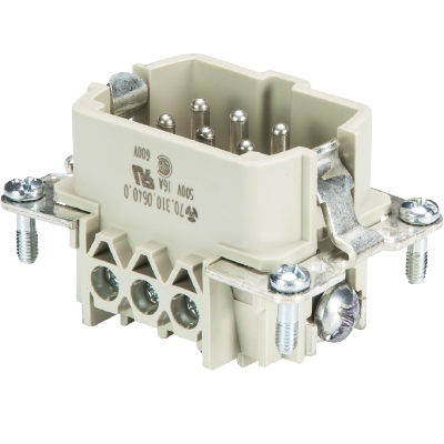 Вилочная контактная вставка REVOS, Size 6, винтовая фиксация, с защитой провода, 6 полюсов + РЕ, 500 V, 16 A, материал контактов: медный сплав, покрытие контактов: олово | код 70.310.0640.0 | Wieland Вилочная контактная вставка REVOS, Size 6, винтовая фиксация, с защитой провода, 6 полюсов + РЕ, 500 V, 16 A, материал контактов: медный сплав, покрытие контактов: олово | код 70.310.0640.0 | Wieland