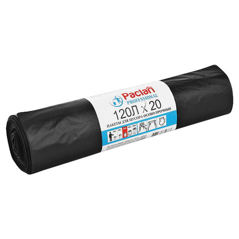 Мешки для мусора 120 л, черные, 20 шт., ПВД, 40 мкм, 70х110 см, PACLAN Professional Особо прочные , 402002 | код 606337 | PACLAN Мешки для мусора 120 л, черные, 20 шт., ПВД, 40 мкм, 70х110 см, PACLAN Professional Особо прочные , 402002 | код 606337 | PACLAN