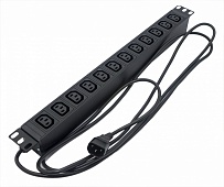 Hyperline SHE19-12IEC-2.5IEC Блок розеток для 19 шкафов, горизонтальный, 12 розеток IEC320 C13, кабель питания 2.5м (3х1.0мм2) с вилкой IEC320 C14 10A, 250В, 482.6x44.4x44.4мм (ШхГхВ), корпус алюминий, черный | код 426788 | Hyperline