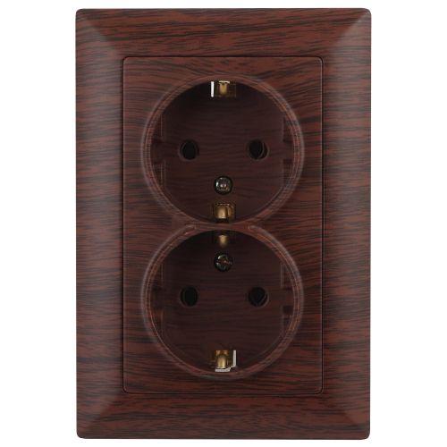 Розетка Intro Solo 4-205-10 с заземлением двойная 2X2P+E Schuko, 16А-250В, IP20, СУ, венге | код Б0053679 | ЭРА