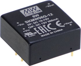 Источник питания DC-DC, 6Вт, вход 48В (18…75В), потребление без/под нагр. 6мА/155мА, выход 5В/1.2А, ёмкостная нагр. макс. 1000мкф, изоляция 1500В DC, в корпусе 25.4х25.4х11.7мм, -40С…+85С | код SKMW06G-05 | MeanWell Источник питания DC-DC, 6Вт, вход 48В (18…75В), потребление без/под нагр. 6мА/155мА, выход 5В/1.2А, ёмкостная нагр. макс. 1000мкф, изоляция 1500В DC, в корпусе 25.4х25.4х11.7мм, -40С…+85С | код SKMW06G-05 | MeanWell