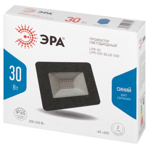 Прожектор светодиодный ДО-30Вт синий цвет свечения 330Лм IP65 200-240В черный корпус 30w LPR-025-BLUE-030 | код Б0064716 | ЭРА