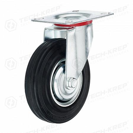 Колесо промышл. поворот. стал.ободс резин шиной и роликоподшип., площадка, D125, б/т - накл. Tech | код 127473 | Tech-KREP