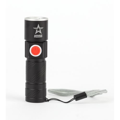 Фонарь MA-601 АРМИЯ РОССИИ универсальный Циркон 3Вт алюм. регул. фокус 3 режима Li аккум. USB блист. ЭРА Б0030191