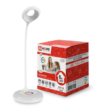 Светильник настольный светодиодный аккумуляторный ССО 11Б 8Вт 640Лм RGB-подсветка, сенсор 3 уровня яркости, USB-каб. БЕЛЫЙ IN HOME | код 4690612035819 | IN HOME Светильник настольный светодиодный аккумуляторный ССО 11Б 8Вт 640Лм RGB-подсветка, сенсор 3 уровня яркости, USB-каб. БЕЛЫЙ IN HOME | код 4690612035819 | IN HOME