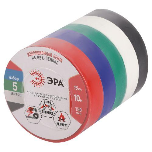 Изолента ПВХ 15ммх10м 5цветов (уп.5шт) ЭРА C0038781 Изолента ПВХ 15ммх10м 5цветов (уп.5шт) ЭРА C0038781