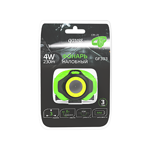 Фонарь налобный 4Вт 230лм элементы питания 3хAAA (не в компл.) | код. GF303 | GAUSS Фонарь налобный 4Вт 230лм элементы питания 3хAAA (не в компл.) | код. GF303 | GAUSS