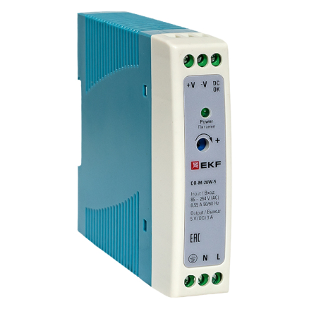 Блок питания на дин рейку 20Вт,Uвх ~ 220 В AC m, Uвых - 5 В DC постоянного тока | код DR-M-20W-5 | EKF Блок питания на дин рейку 20Вт,Uвх ~ 220 В AC m, Uвых - 5 В DC постоянного тока | код DR-M-20W-5 | EKF