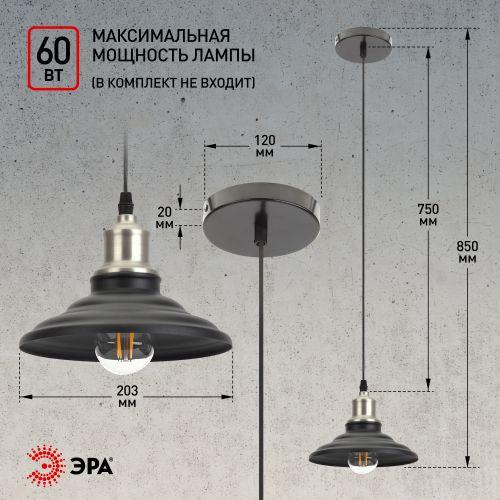 Светильник PL4 BK/BN Подвес металл, E27, max 60W, d203 мм, шагрень черный/темный никель | код Б0037439 | ЭРА