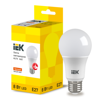 Лампа LED ALFA A60 шар 8Вт 230В 3000К E27 | код LLA-A60-8-230-30-E27 | IEK Лампа LED ALFA A60 шар 8Вт 230В 3000К E27 | код LLA-A60-8-230-30-E27 | IEK