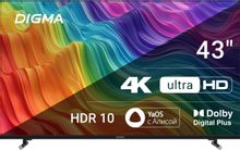 Телевизор LED Digma 43 DM-LED43UBB33 Яндекс.ТВ Frameless Metal черный/черный 4K Ultra HD 60Hz DVB-T DVB-T2 DVB-C DVB-S DVB-S2 USB WiFi Smart TV | код 2017710 | DIGMA