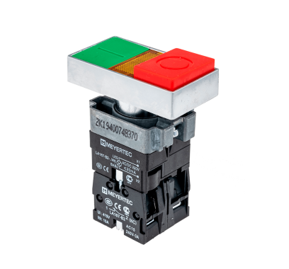 Кнопка двойная с LED подсветкой, 220V AC/DC, красный/зеленый,1NO+1NC, выступающий толкатель, мет. MTB2-BW8463 | код 58230 | MEYERTEC Кнопка двойная с LED подсветкой, 220V AC/DC, красный/зеленый,1NO+1NC, выступающий толкатель, мет. MTB2-BW8463 | код 58230 | MEYERTEC