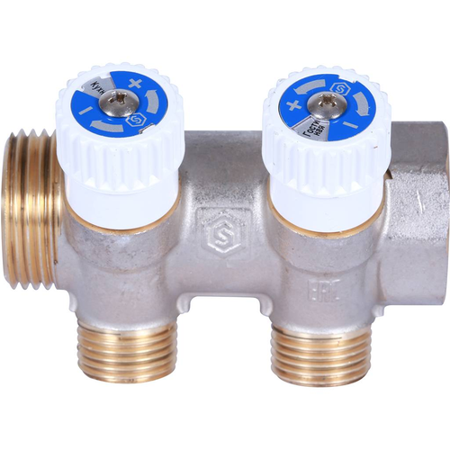 Коллектор распределительный 1', 2 отвода 1/2' плоское уплотнение | код RG008TN2K8V76K | STOUT