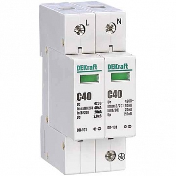 Ограничитель перенапряжений 2P 40кА C 420В ОП-101 | код. 18016DEK | DEKraft Ограничитель перенапряжений 2P 40кА C 420В ОП-101 | код. 18016DEK | DEKraft