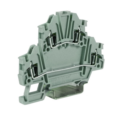 Клеммный зажим. Двухуровневый. Пружинный. 1,5 кв.мм. Оба уровня разомкнуты. Для установки электронных компонентов. Тип HMD.1/X/GR. С | код ZHD130GR | DKC