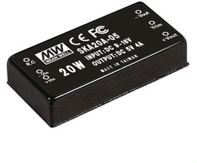 Источник питания DC-DC, 20Вт, Uвх=36…75B, Uвых=15В/0.133…1.333А, рег. вых=-20…+10%Uном, вход дист. управл., изоляция 1500В DC, в корпусе 50.8х25.4х11.2мм , -40С…+85С | код SKA20C-15 | MeanWell Источник питания DC-DC, 20Вт, Uвх=36…75B, Uвых=15В/0.133…1.333А, рег. вых=-20…+10%Uном, вход дист. управл., изоляция 1500В DC, в корпусе 50.8х25.4х11.2мм , -40С…+85С | код SKA20C-15 | MeanWell