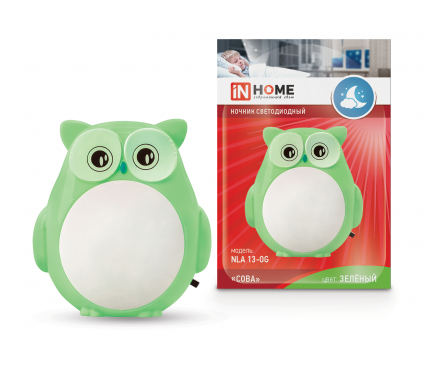 Ночник светодиодный NLA 13-OG СОВА зеленая с выкл 230В IN HOME | код 4690612036663 | IN HOME Ночник светодиодный NLA 13-OG СОВА зеленая с выкл 230В IN HOME | код 4690612036663 | IN HOME