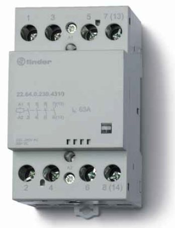 Модульный контактор, 2NO+2NC 63А, контакты AgSnO2, катушка 12В АС/DC, ширина 53.5мм, степень защиты IP20, опции: мех.индикатор | код 226400124610 | FINDER Модульный контактор, 2NO+2NC 63А, контакты AgSnO2, катушка 12В АС/DC, ширина 53.5мм, степень защиты IP20, опции: мех.индикатор | код 226400124610 | FINDER