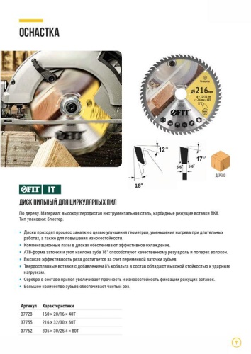 Диск пильный для циркулярных пил по дереву 216х32/30х60T FIT 37755 фото 7