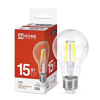 Лампа светодиодная LED-A60-deco 15Вт 230В Е27 4000К 1480Лм прозрачная IN HOME | код 4690612055909 | IN HOME