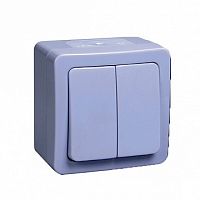 Блок: выключатель 2-клавишный и розетка ГЕРМЕС PLUS IP54, открытый монтаж, белый | код. EBGMP20-K01-32-54-EC | IEK