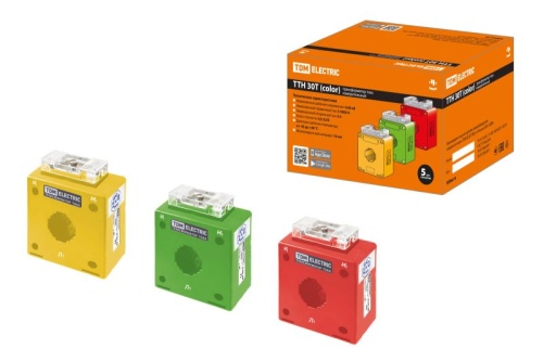 Трансформатор тока измерительный ТТН 30T/100/5-5VA/0,5-Р (3 шт., color) TDM | код SQ1101-1209 | TDM