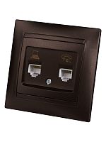 Розетка телефонная RJ11 + компьютерная RJ45 шоколад Лама TDM | код SQ1815-0519 | TDM