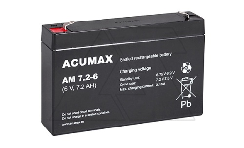 Батарея аккумуляторная Acumax AM7.2-6, T1, 6V/7.2Ah, 94(100)x151x34 HxLxW, 1.1kg, 6-9 лет | код AM7.2-6 | EMU