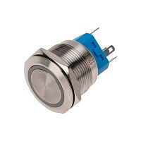 Кнопка антивандальная 22 12В Б/Фикс (5с) OFF-(ON) / ON-(OFF) подсв/синяя REXANT | код 36-3511 | REXANT