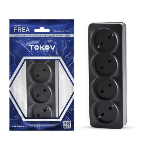 Розетка 4-м ОП Frea 16А IP20 250В без заземл. АБС-пластик карбон | код TKE-FR-R4-C14 | TOKOV ELECTRIC Розетка 4-м ОП Frea 16А IP20 250В без заземл. АБС-пластик карбон | код TKE-FR-R4-C14 | TOKOV ELECTRIC