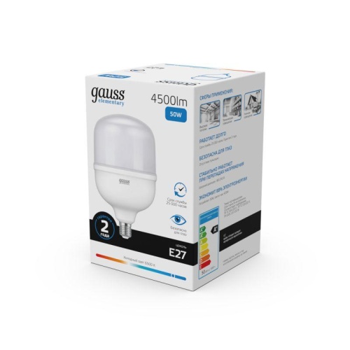 Лампа светодиодная Elementary 50Вт T140 цилиндр 6500К холод. бел. E27 4500лм GAUSS 63235 фото 3 Лампа светодиодная Elementary 50Вт T140 цилиндр 6500К холод. бел. E27 4500лм GAUSS 63235 фото 3