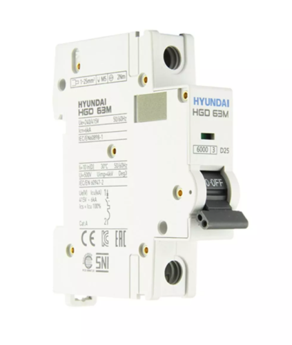 Автоматический выключатель HGD63-M 1PMDS0000C 00025 1 полюс, 25А, ток к.з. 6kA, хар-ка D (STANDARD) | код 13.04.001027 | HYUNDAI Автоматический выключатель HGD63-M 1PMDS0000C 00025 1 полюс, 25А, ток к.з. 6kA, хар-ка D (STANDARD) | код 13.04.001027 | HYUNDAI