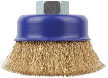 Щетка для УШМ, М14, Чашка, латунированная витая проволока 0,3 мм, 75 мм, блистер, Profi | код 82-894 | FIT