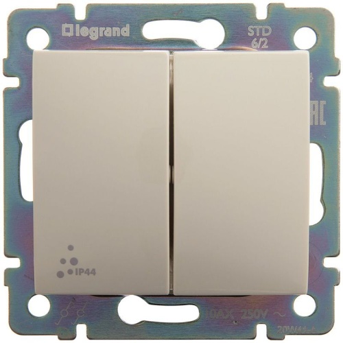 VALENA Переключатель двухклавишный на 2 направления 10A IP44 слоновая кость | код 774198 | Legrand