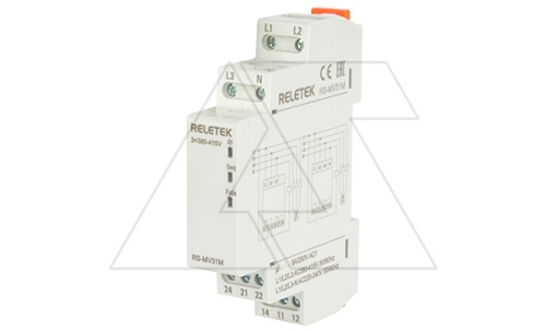 Реле контроля фаз RS-MV31M, 3P, 2CO, 266_540VAC(L-L), 2s, обрыв, чередование, 1M | код RS-MV31M | RELETEK