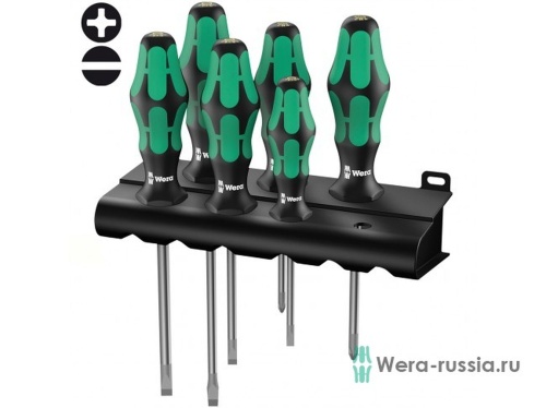 Набор отвёрток Kraftform Plus Lasertip + подставка 334/6 Rack, 6 предметов | код WE-105650 | Wera